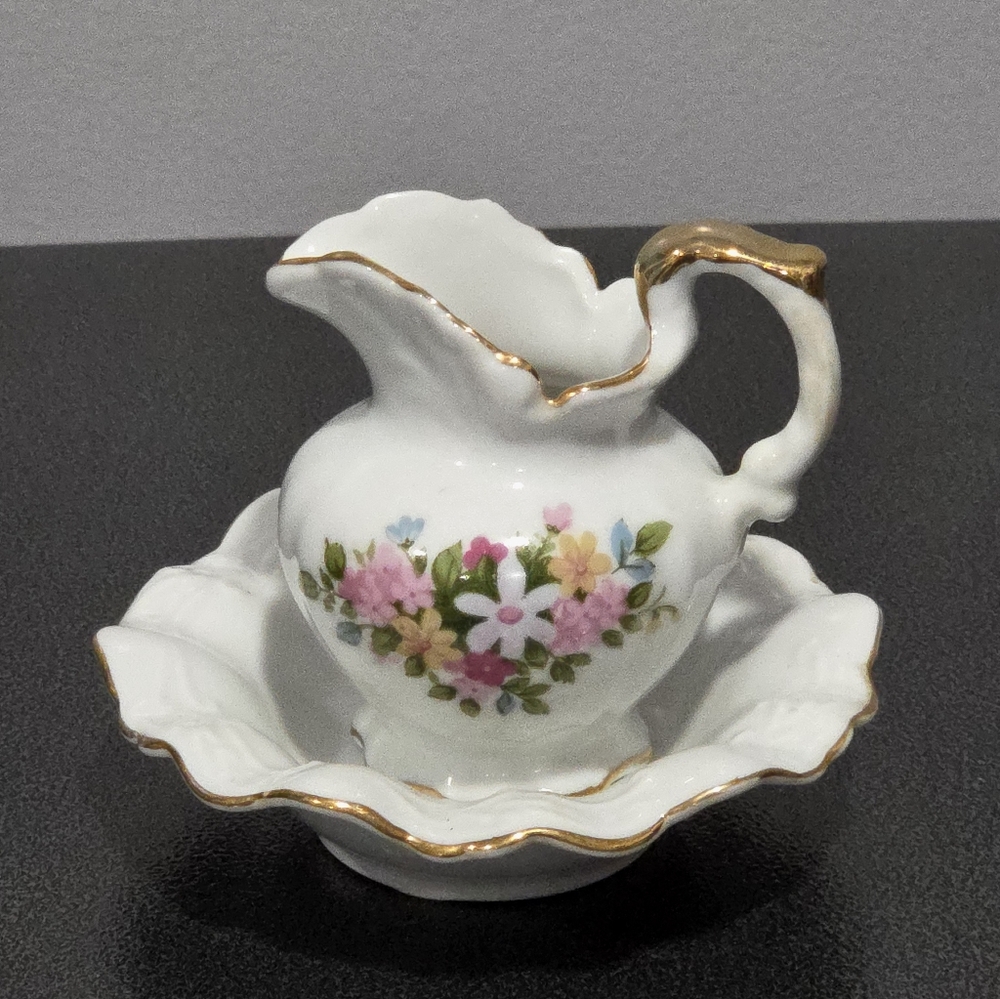 Vintage Norcrest Creamer Mini Pitcher & Basin Set 3.5", L-383